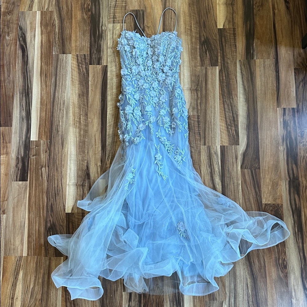 Ladivine By Cinderella Divine Light Blue Mermaid Fitted Corset Prom Dress Size 2